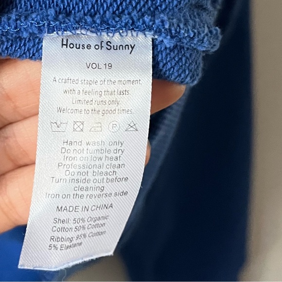 House of Sunny Make it Rain Sweatshirt in vivid royal blue w/ abstract wave - Picture 10 of 12